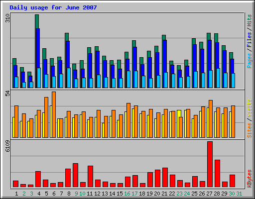 Daily usage for June 2007